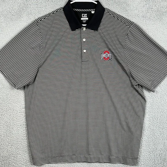 Ohio State Buckeyes Shirt Golf Polo Men 2XL Gray Stripe Rugby Drytec Cutter Buck